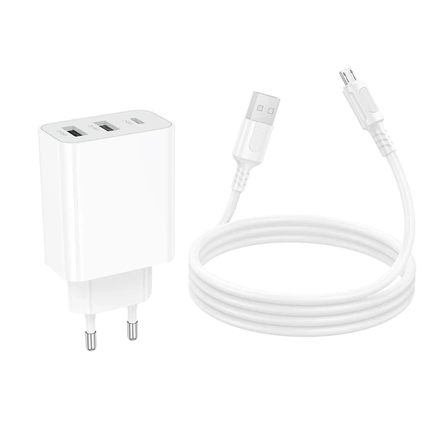 Мережевий зарядний пристрій з кабелем BOROFONE BA105A Stellar three-port charger set (Micro) (EU) White - зображення 7