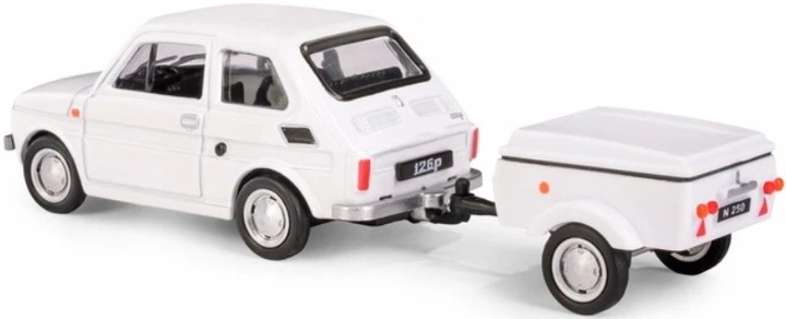 Model kolekcjonerski Daffi Fiat 126p + Przyczepa Niewiadow Krótka 1:43 K‑611 Biały (5905422116115) - obraz 5