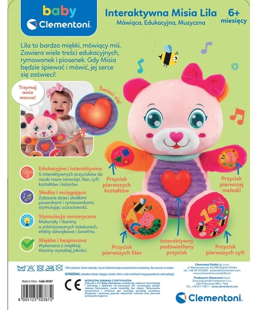Інтерактивна м'яка іграшка Clementoni Baby Misia Lila 50387 (8005125503872) - Фото 3 Інтерактивна м'яка іграшка Clementoni Baby Misia Lila 50387 (8005125503872) - зображення 3