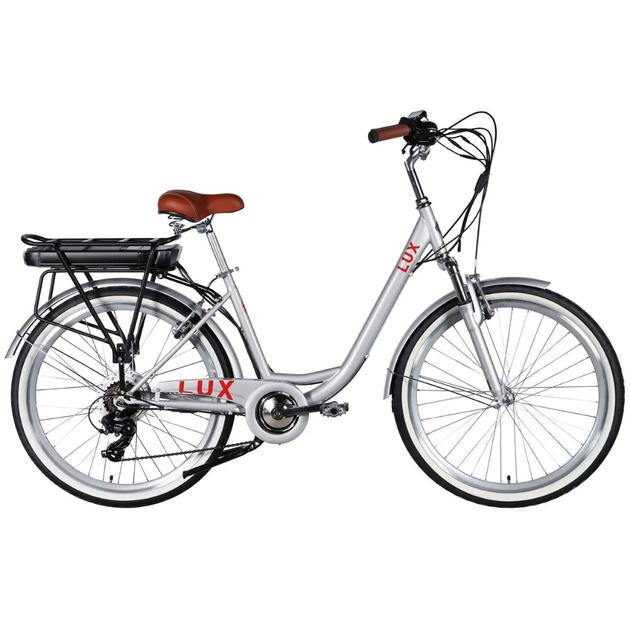 Велосипед з електроприводом 26" ST Dorozhnik eLUX Vbr FR рама-17" 36B 13А*г 500Вт срiблястий з амортизаційною вилкою - зображення 2