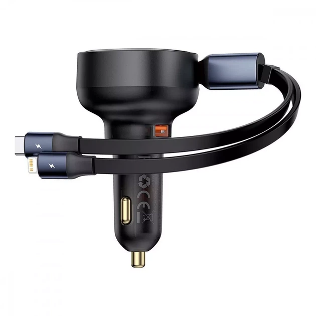 Зарядка для телефонів в авто Baseus Enjoyment Pro Car Charger USB + Retractable C & iP Cable 60W - Фото 10 Зарядка для телефонів в авто Baseus Enjoyment Pro Car Charger USB + Retractable C & iP Cable 60W - зображення 10