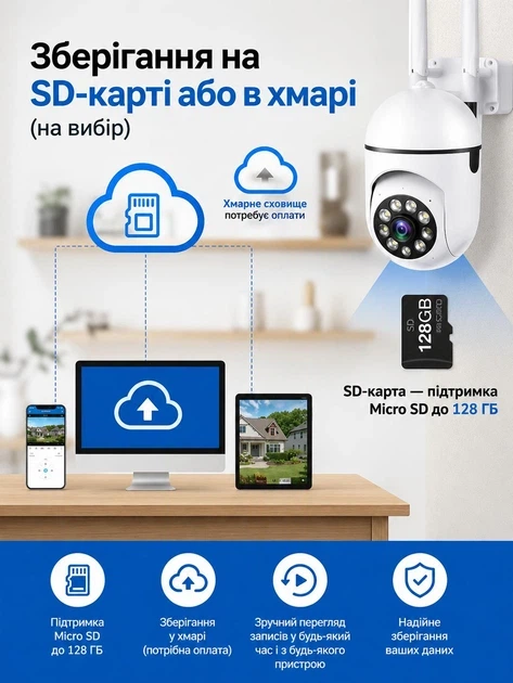 Камера видеонаблюдения уличная Wi Fi внешнего видеонаблюдения вайфай видеокамера наблюдения на улицу для дома для квартиры беспроводная поворотная ip wifi camera V360 Pro комплект 3 штуки - изображение 6