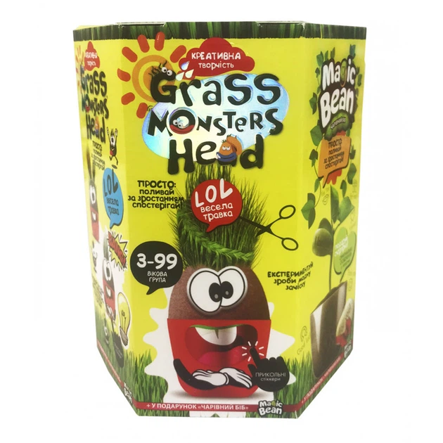 Набір креативної творчості Grass Monsters Head (українською), Danko Toys - Фото 1 Набір креативної творчості Grass Monsters Head (українською), Danko Toys - зображення 1