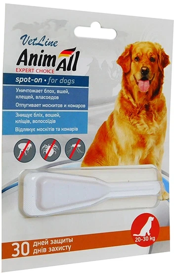 Краплі проти бліх і кліщів AnimAll VetLine spot-on для собак 20-30 кг 6 мл - Фото 1 Краплі проти бліх і кліщів AnimAll VetLine spot-on для собак 20-30 кг 6 мл - зображення 1