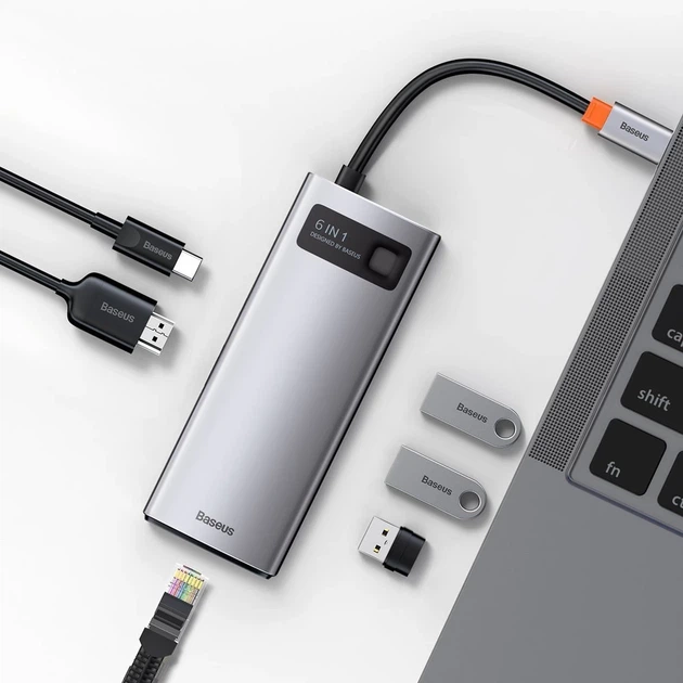 USB-хаб Baseus Metal Gleam Multifunctional 6-in-1 (CAHUB-CW0G) - изображение 10