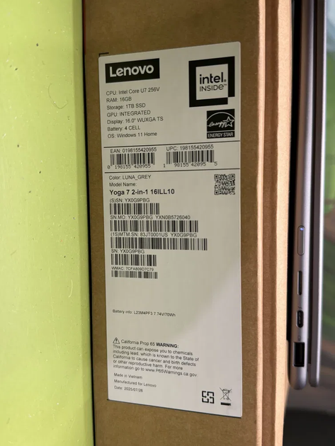 Ультрабук-трансформер Б-класс Lenovo Yoga 7 2in1 / 16" (1920x1200) IPS Touch / Intel Core Ultra 7 256V (8 ядер по 2.2 - 4.8 GHz) / 16 GB DDR5 / 1000 GB SSD / Intel Arc 140V GPU / WebCam / TouchID б/у - Фото 7 Ультрабук-трансформер Б-класс Lenovo Yoga 7 2in1 / 16" (1920x1200) IPS Touch / Intel Core Ultra 7 256V (8 ядер по 2.2 - 4.8 GHz) / 16 GB DDR5 / 1000 GB SSD / Intel Arc 140V GPU / WebCam / TouchID б/у - изображение 7