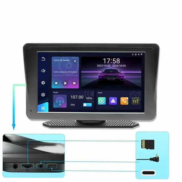 Бездротова мультимедійна система 7 дюймів IPS екран CarPlay 701W для авто з адаптером живлення та AUX кабелем - зображення 7
