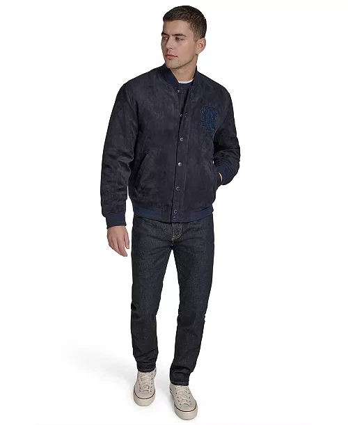 Чоловіча куртка-бомбер Tommy Hilfiger Varsity - Premium Еко-Замша (Water Resistant / Не боїться води L Темно-синя - зображення 2