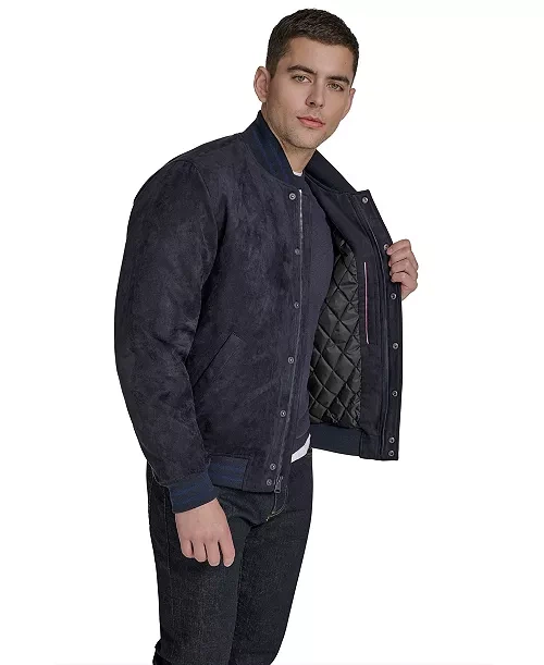 Чоловіча куртка-бомбер Tommy Hilfiger Varsity - Premium Еко-Замша (Water Resistant / Не боїться води L Темно-синя - зображення 3