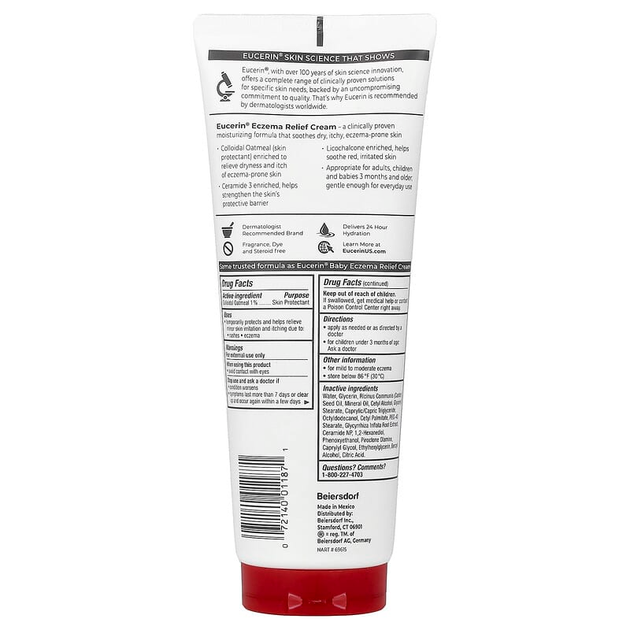 Крем від екземи Eucerin "Eczema Relief Body Cream" дерматологічний засіб для сухої, роздратованої та пошкодженої шкіри тіла та рук проти висипу та сверблячки, без ароматизаторів та стероїдів (226 г / 8 унцій) - зображення 2