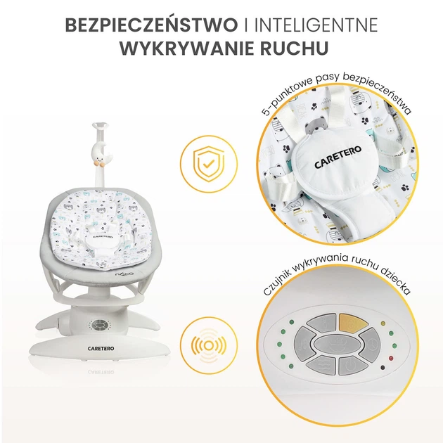 Leżaczek-bujaczek dziecięcy Caretero Noco Grey (5903076320957) - Zdjęcie 6 Leżaczek-bujaczek dziecięcy Caretero Noco Grey (5903076320957) - obraz 6