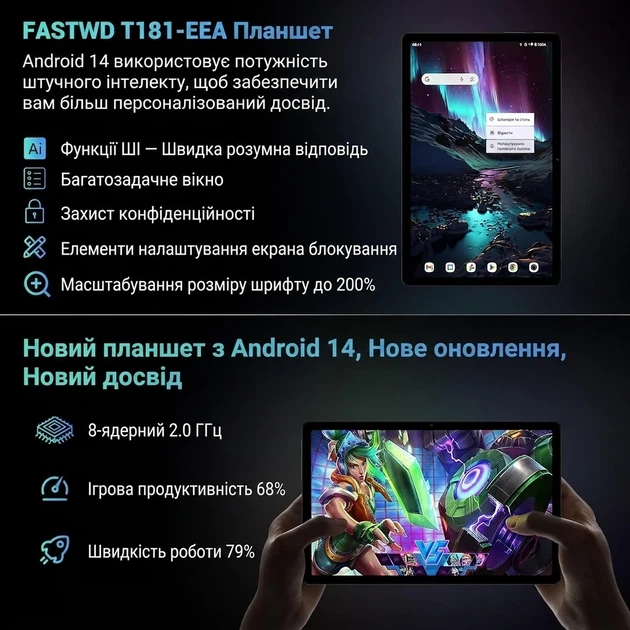 Планшет 11" Full HD FASTWD T181 12+24/256Gb 4G 2-SIM 8 ядер Android 14 9580 mAh Grey (102023449) - Б/У - изображение 3