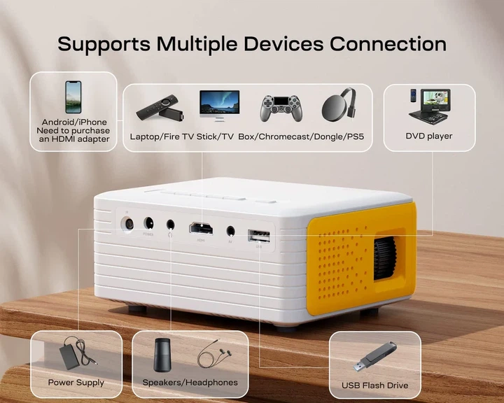 Проектор портативный YOTON Y3 1080P mini черный пошкоджене пакування - Фото 3 Проектор портативный YOTON Y3 1080P mini черный пошкоджене пакування - изображение 3