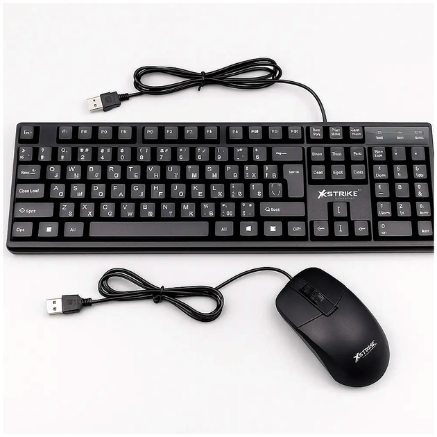 Комплект клавиатура с RGB подсветкой и USB мышь для ПК и ноутбука XSTRIKE X-1012 черный - Фото 1 Комплект клавиатура с RGB подсветкой и USB мышь для ПК и ноутбука XSTRIKE X-1012 черный - изображение 1