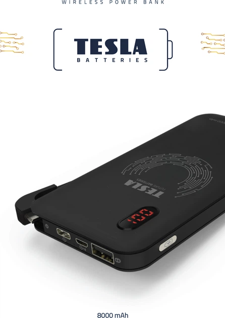 УМБ Tesla QI Wireless Power Bank 8000 mAh Black (8594183397214) - зображення 2