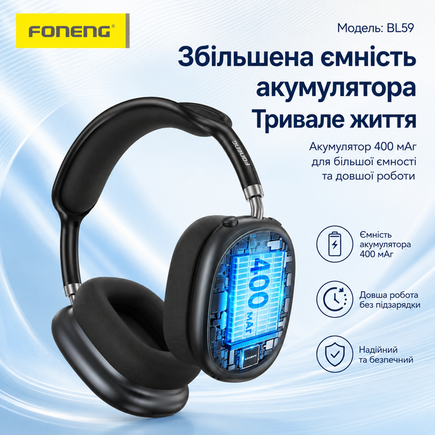 Бездротові вакуумні блютуз навушники Foneng Air Pro BL59 для телефона айфона Apple iOS Android бездротова зарядка активне шумозаглушення та миттєве підключення по Bluetooth для компютеру ноутбуку та смартфону універсальні - зображення 5