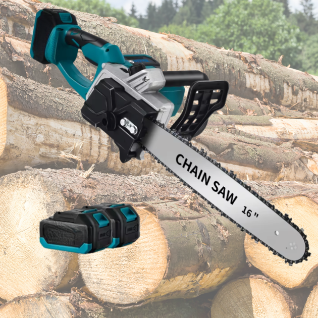Аккумуляторная цепная пила Electric SAW 16 дюймов + 2 аккумулятора мощная электропила BLUE - Фото 1 Аккумуляторная цепная пила Electric SAW 16 дюймов + 2 аккумулятора мощная электропила BLUE - изображение 1