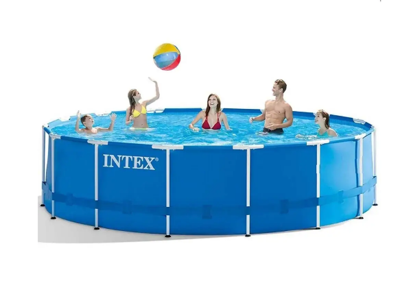 Круглий каркасний великий басейн для всієї родини повний комплект Intex з фільтром, драбиною, підстилкою і тентом 457 x 122 cм - зображення 12
