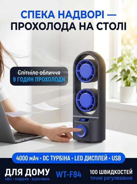 Вентилятор аккумуляторный настольный портативный Happy Home WT-F84 3 скорости для дома офиса - изображение 3