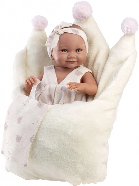 Lalka bobas winylowa Llorens Nica w białym śpiworku 40 cm (73814) - obraz 2