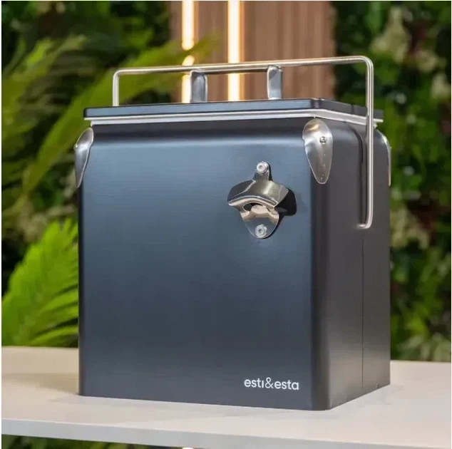 Портативный туристический стальной холодильник в ретро стиле ESTI&ESTA CM-3200-B-MP 13 л Черный - изображение 2