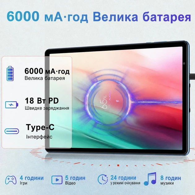 Планшет 10.1" Biegedy B22 6+14/128Gb 8 ядер Android 14 6000 mAh Blue - Уценка - изображение 3