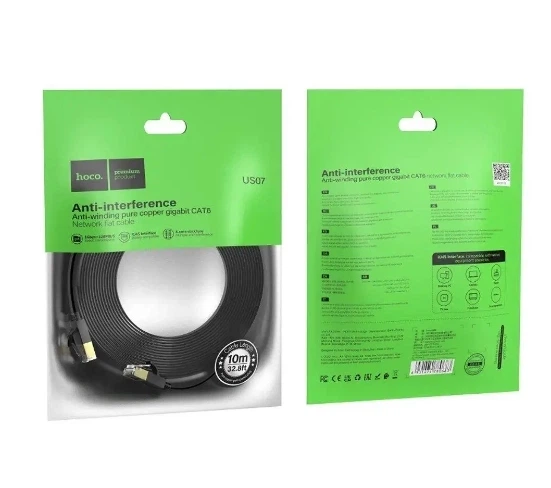 Патч-корд Hoco US07 General Pure Copper Flat Network Cable 10m Black - изображение 6