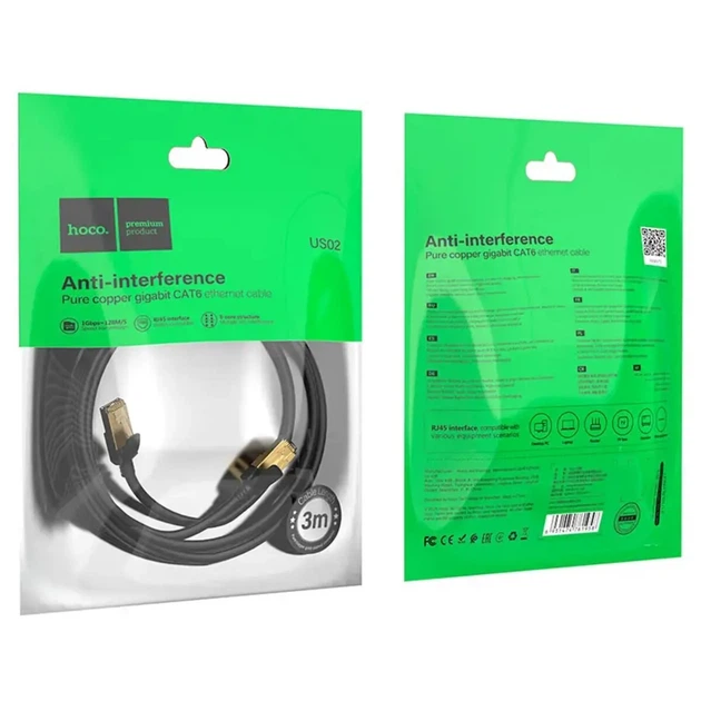 Патч-корд Hoco US02 Level Pure Copper Gigabit Ethernet Cable 3m Black - изображение 8