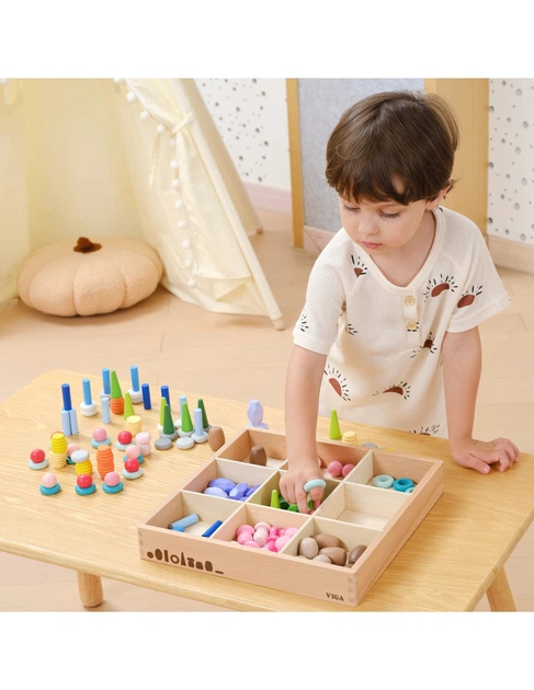 Drewniany konstruktor edukacyjny Viga Montessori sorter 141 element (44818) (6971608448188) - obraz 6