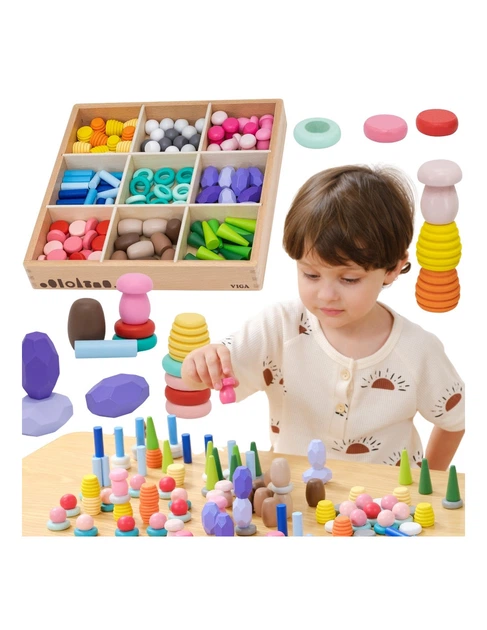 Drewniany konstruktor edukacyjny Viga Montessori sorter 141 element (44818) (6971608448188) - obraz 7