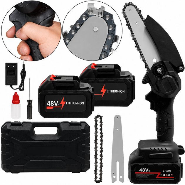 Акумуляторна ланцюгова міні-пила Electric Chain Saw (48V, 8" дюймів) з 2 АКБ у кейсі - зображення 8