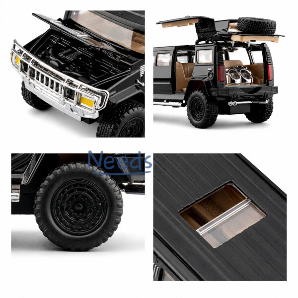 Машинка лимузин Hummer H2 23 см металлическая моделька с подсветкой и звуком открываются двери Черный (7588579) - изображение 3