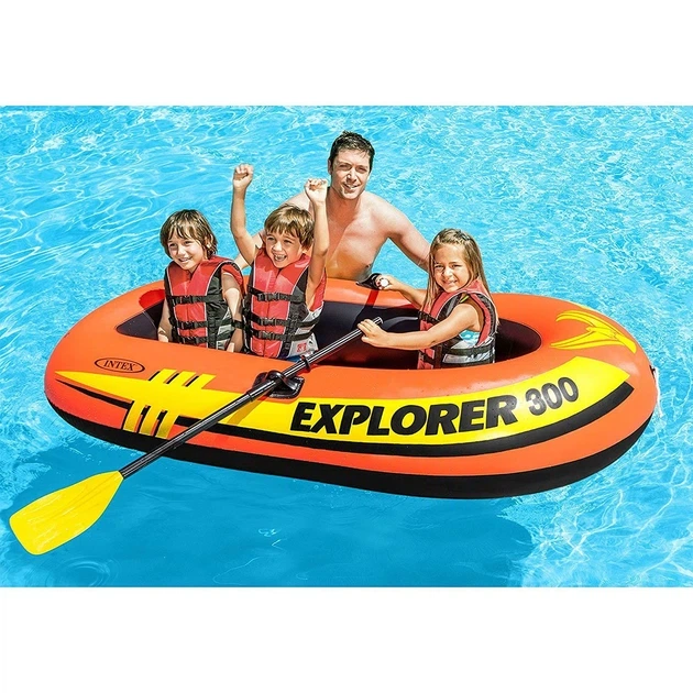 Надувная трёхместная лодка Intex 58332 (211 x 117 x 41 см) Explorer 300 Set + пластиковые весла и ручной насос - Фото 2 Надувная трёхместная лодка Intex 58332 (211 x 117 x 41 см) Explorer 300 Set + пластиковые весла и ручной насос - изображение 2
