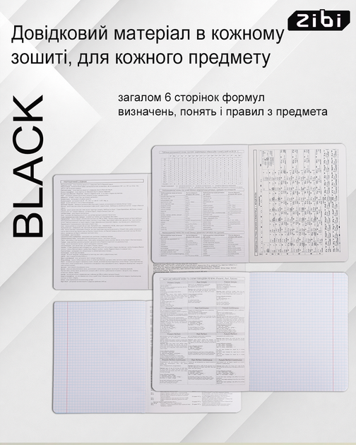 Набір предметних зошитів ZiBi Black у клітинку 8 предметів 10 шт