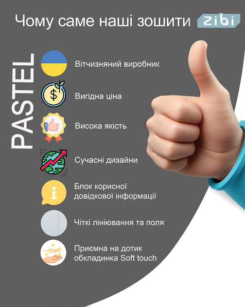 Набор предметных тетрадей ZiBi Pastel 48 листов в клетку 8 предметов 10 шт (ZB.1701-99) - изображение 8