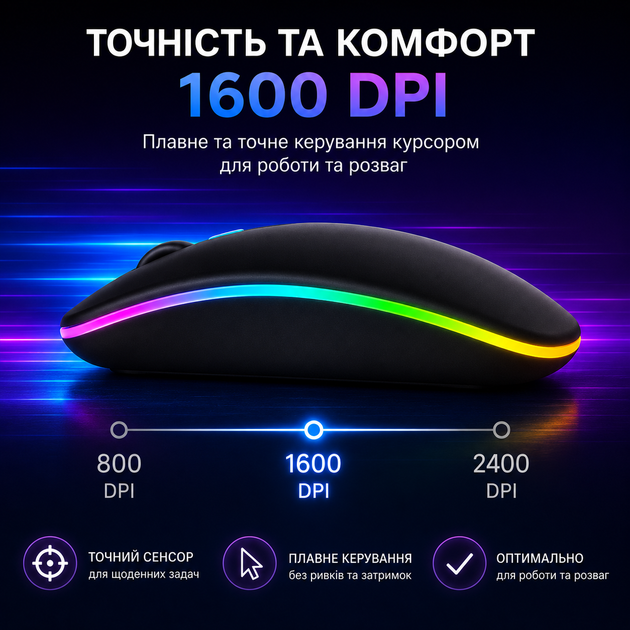 Беспроводная RGB мышь PANTXIKE Bluetooth 5.0 / 1600 DPI / аккумулятор / чёрная - изображение 2