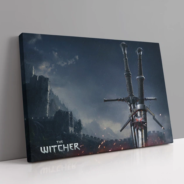 Інтер'єрна картина Відьмак, мечі і замок Каер Морхен, Witcher, плакат для геймера, 60×85 см (id0989) - зображення 2