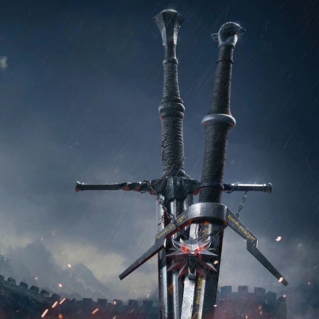 Інтер'єрна картина Відьмак, мечі і замок Каер Морхен, Witcher, плакат для геймера, 60×85 см (id0989) - зображення 4