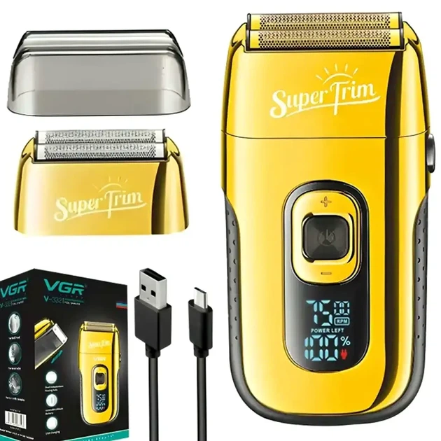 Электробритва VGR Super Trim V-332 золотая с дисплеем аккумуляторная USB 150 минут работы 3 скорости - изображение 9