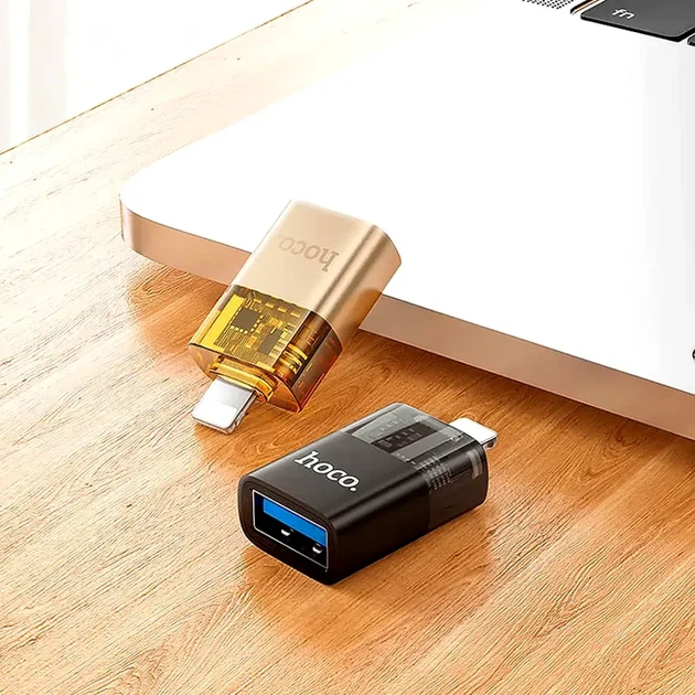 Адаптер Lightning USB Hoco UA36 OTG 480Mbps чорний алюмінієвий 34x10x17мм для підключення пристроїв - зображення 10