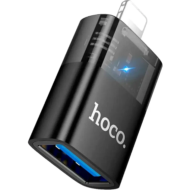 Адаптер Lightning USB Hoco UA36 OTG 480Mbps чорний алюмінієвий 34x10x17мм для підключення пристроїв - зображення 13