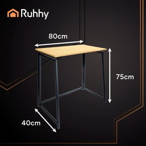 Раскладной компактный деревянный стол Ruhhy 80x75 см для работы и учебы черная рама бежевая столешница - изображение 3