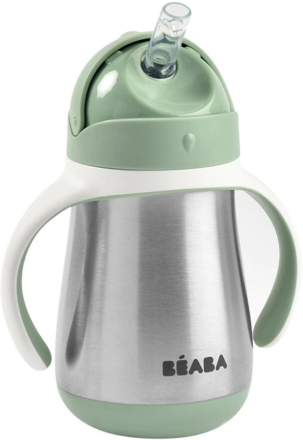 Metalowy kubek niekapek ze słomką Beaba 250 ml zielony (3384349135355) - obraz 2