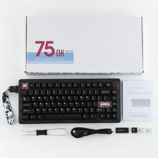 Бездротова механічна клавіатура CIDOO QK75 Black, з ролером, розмір 75%, RGB підсвічування (2.4G/Bluetooth/USB) - Фото 2 Бездротова механічна клавіатура CIDOO QK75 Black, з ролером, розмір 75%, RGB підсвічування (2.4G/Bluetooth/USB) - зображення 2