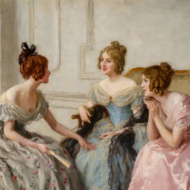 Інтер'єрна картина Плітки, Чарльз Гейг-Вуд, Charles Haigh-Wood, Gossip, 26×42 см (id6602) - зображення 3