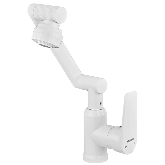 Змішувач для умивальника з регульованим виливом Plamix Oscar-001-FX SET White (з підведенням) (Колір білий) (PM6105) - зображення 2