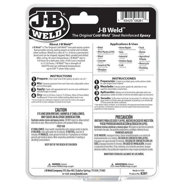 Эпоксидный клей двухкомпонентный J-B Weld Original 284гр 8281 - изображение 9