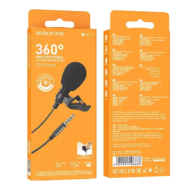 Мікрофон Петлічний BOROFONE BFK11 Elegant lavalier AUX3,5/2m. чорний - изображение 3