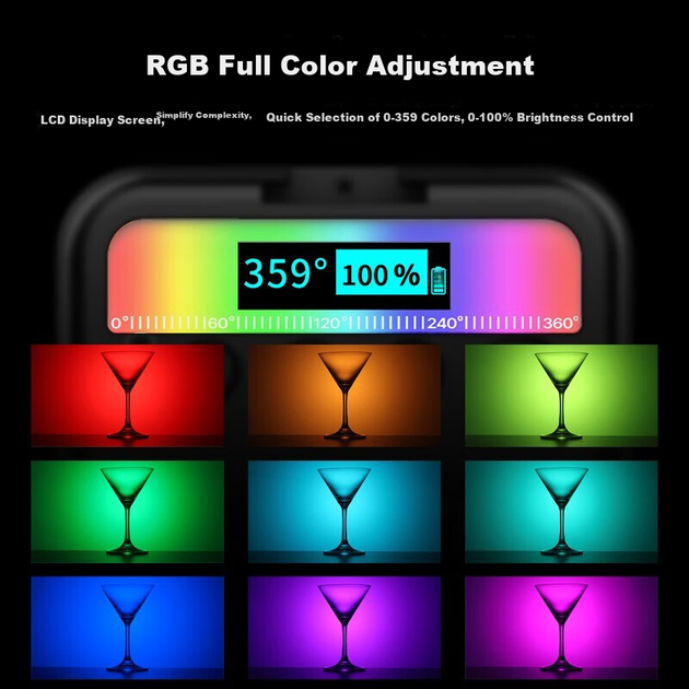 Комплект дистанційного керування Ulanzi VL49RGB Bluetooth (чорний), магнітне повнокольорове заповнююче світло, портативний кишеньковий світлодіодний двоколірний ліхтарик для прямої трансляції фотографії, ліхтарик для камери телефону - зображення 3