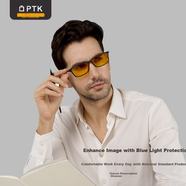 Окуляри PTK, що блокують синє світло, високий захист 99%, захисні окуляри для офісного комп'ютера, окуляри для ігрового телефону з прозорими лінзами, надлегкі, лише 12 г - изображение 2